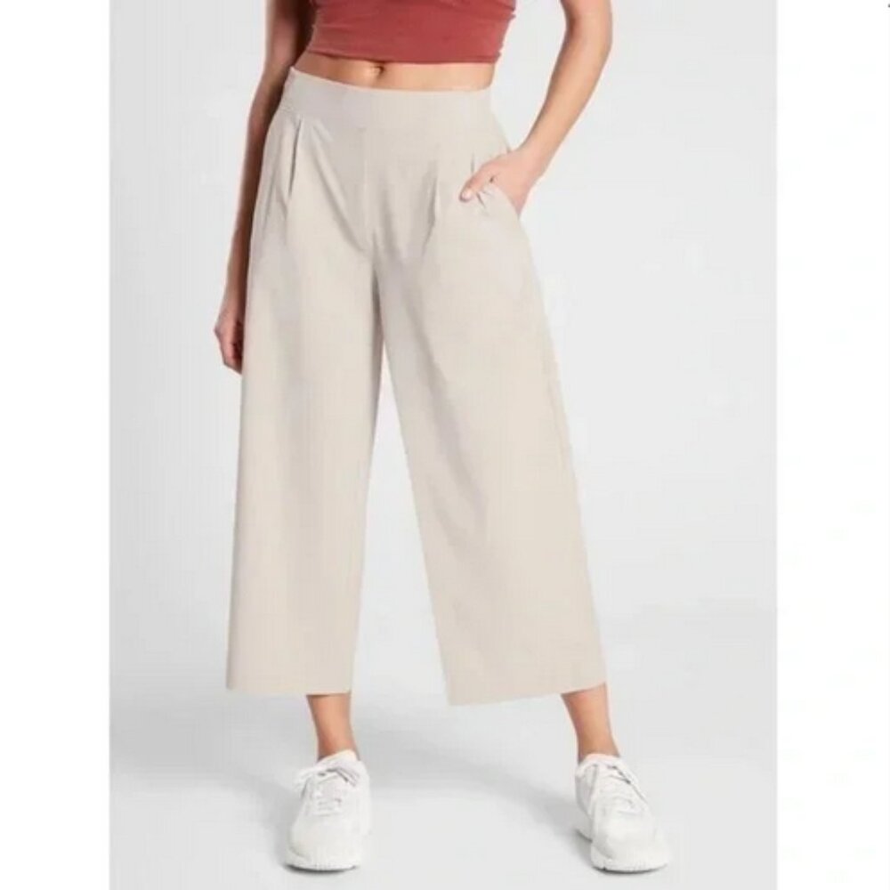 Athleta Brooklyn Wide Leg Crop Pants Stone Women’s Size 12